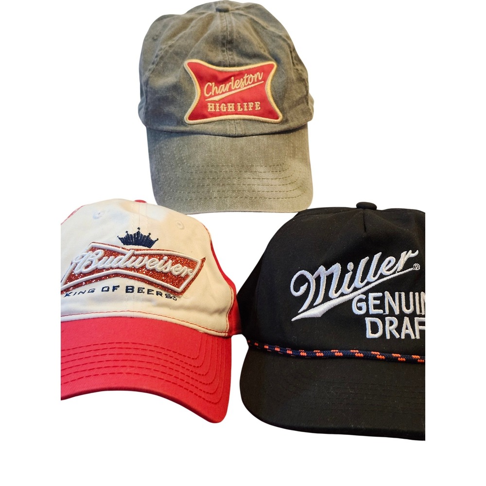Vintage Beer Hat Bundle Miller Genuine Draft Budweiser Charleston High Life 3pc